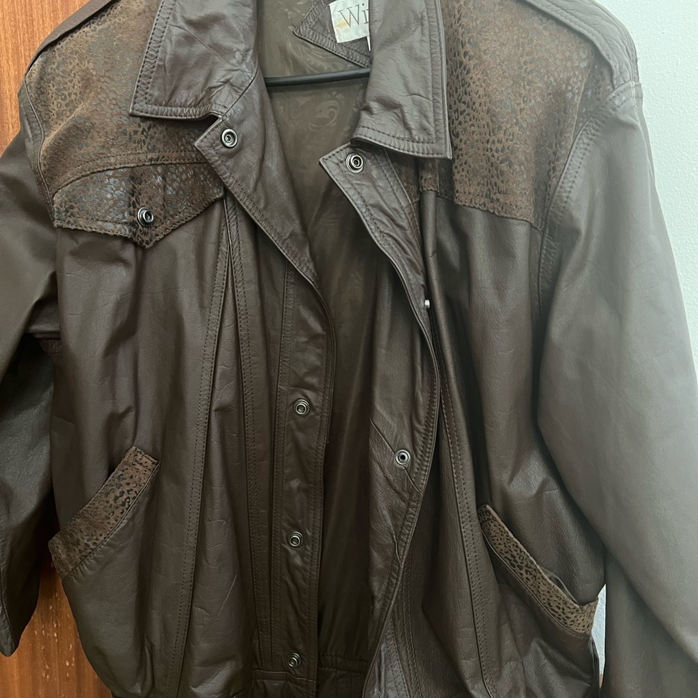 Brown Leather Jacket with Textured Accents